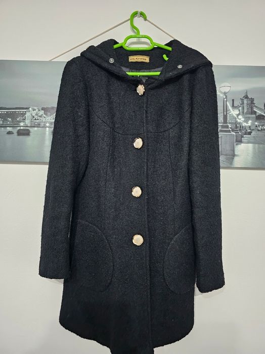 Palton negru elegant de dama marime L purtat de 2 ori
