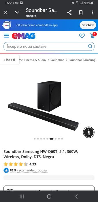 Soundbar Samsung Q60 T 360W Bass Puternic  Hfi  USb  mp3