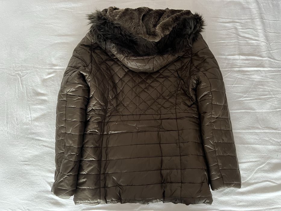 Дамско зимно яке с качулка – кафяво