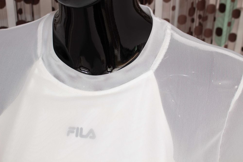 Fila оригинална дамска блуза мрежа бяла дълъг ръкав кроп с бюстие S