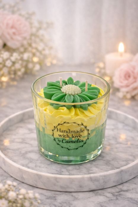 Lumanare parfumata din ceara de soia, cu aroma de pepene galben