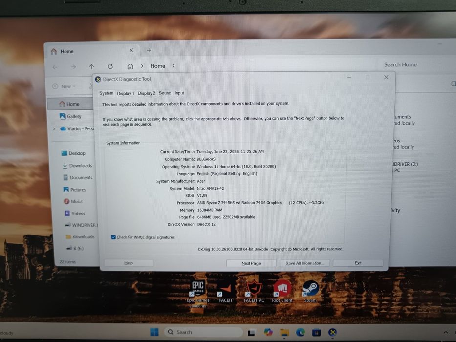 Gaming Acer Nitro V15--2026,Ryzen 7, 16Ram,RTX 3050-6Gb