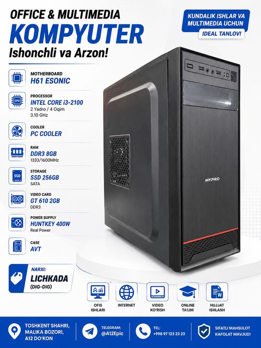 Office PC sotiladi i3 2 avlod 8ga 256gb