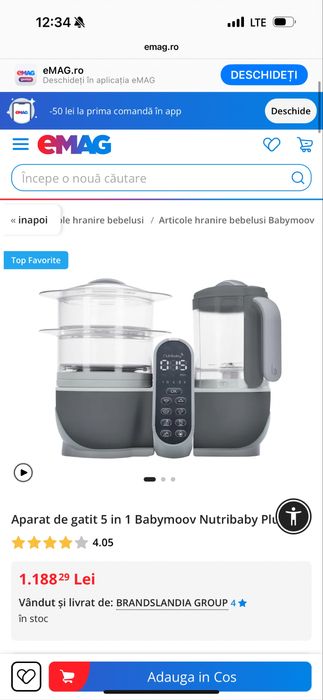 Aparat de gatit cu aburi si maruntit bebe babymoov + nutribaby 5 in 1