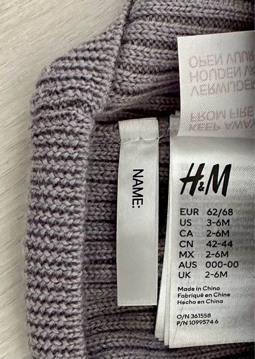 Căciulă / capișon tricotat copii din lână moale, H&M, mov, 62/68, Nou