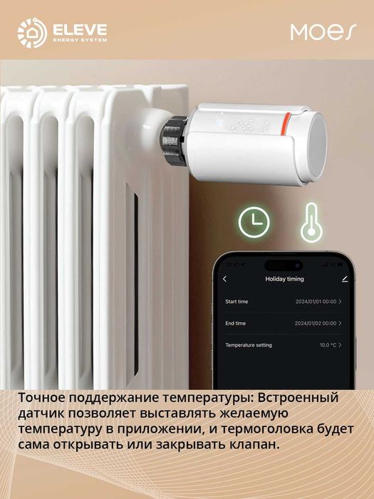 Умный термостат для радиатора Moes Zigbee Wi-Fi  | ZTRV-S01-WH-MS