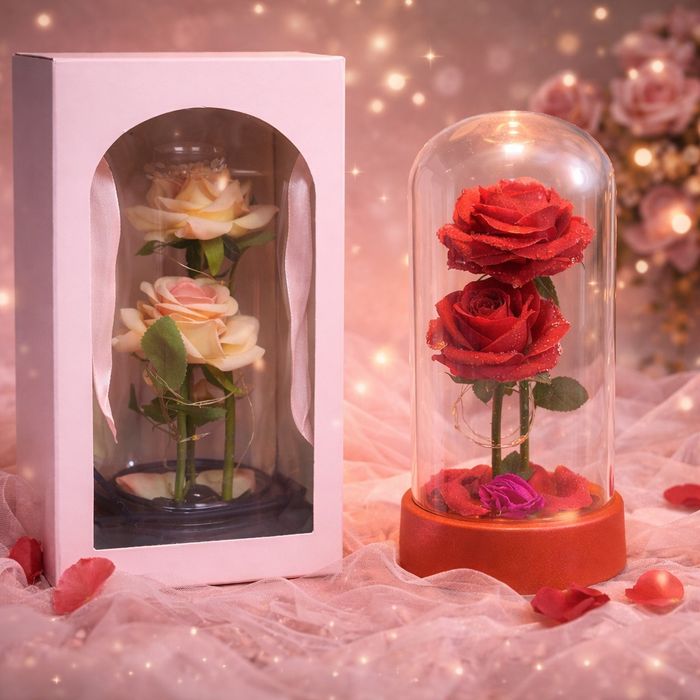 Рози в прозрачен купол светещи