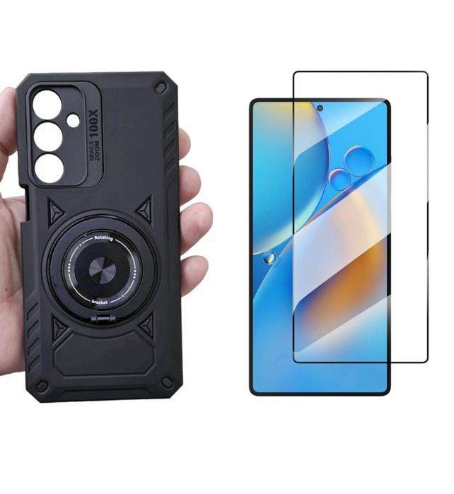 Samsung S26 PLUS ULTRA - Husa Hard Tpu Cerc Magnetic Suport Neagra + Folie Sticla Full Edge
