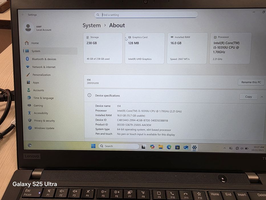 Lenovo ThinkPad T14 I5/16RAM/256 SSD