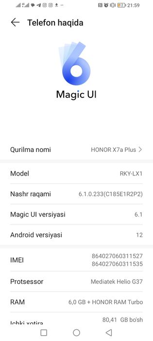 HONOR X 7a plus  srochniga