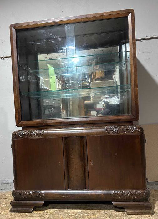 Vitrina Vintage Stil ArtDeco; Comoda cu vitrina din lemn