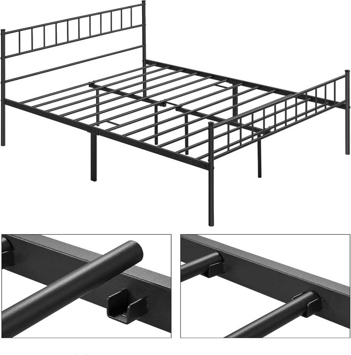 Pat metalic dublu 160x200 cm cu somieră |S 615255 Black(160*200cm)