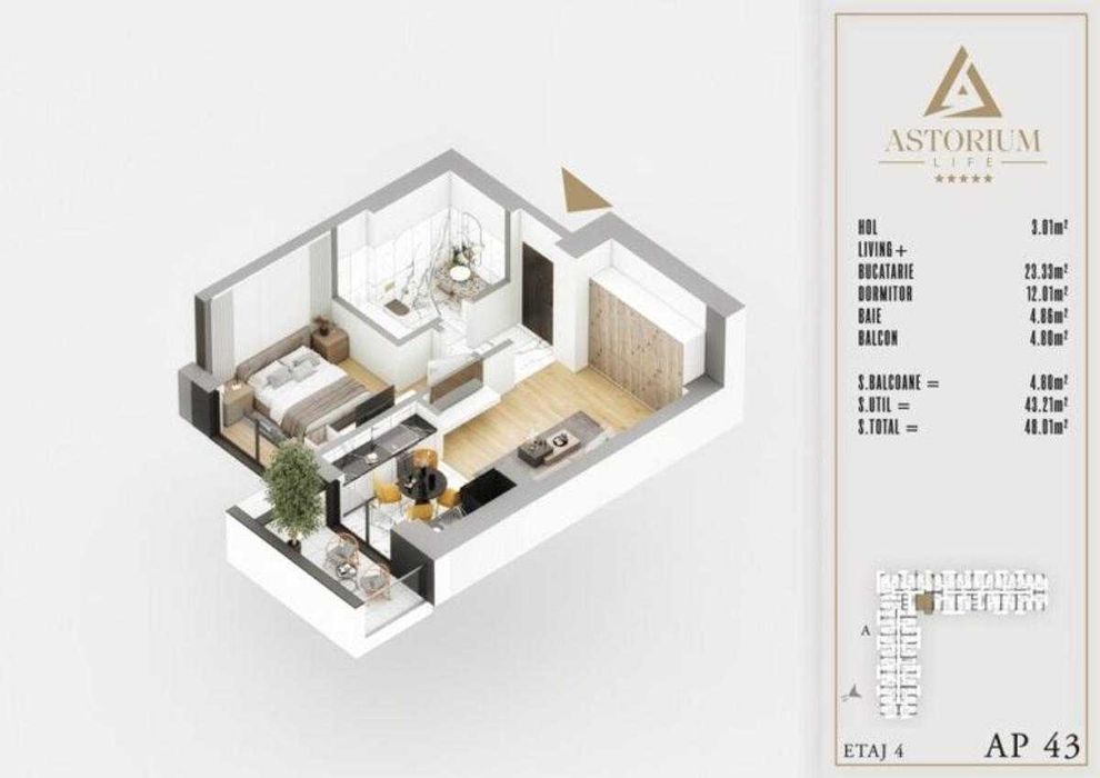 Studio Premium în Ansamblu Rezidențial Nou Finisaje de Lux Comision 0%