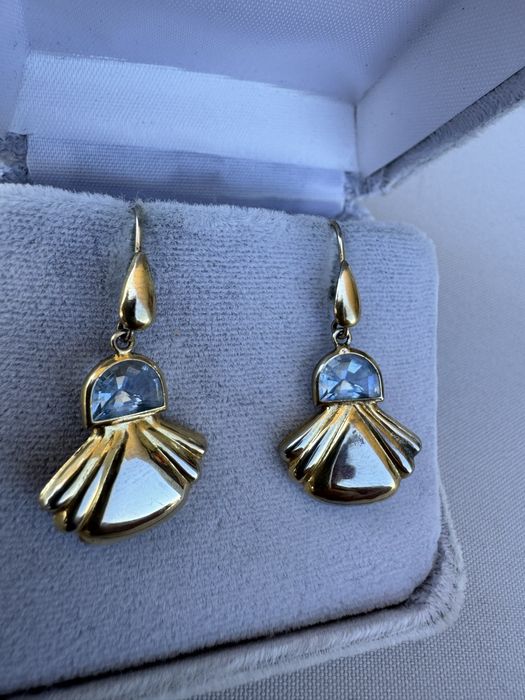 Cercei argint suflati cu aur si cubic zirconia