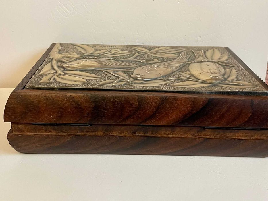 CUTIE BIJUTERII LEMN Nuc + ARGINT 925 - MIDAS - Caseta - Vintage !