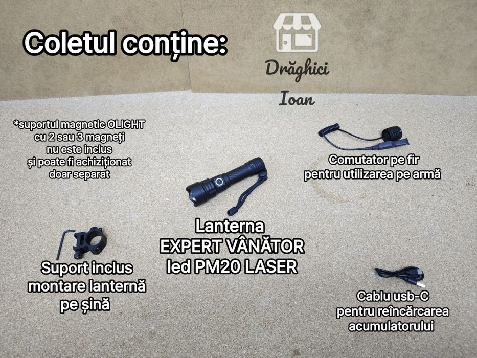 Lanterna EXPERT VANATOR led PM20 LASER -Kit vanatoare lanterna pt arma