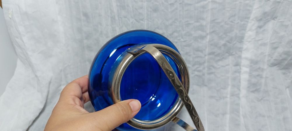 Сахарница синее стекло