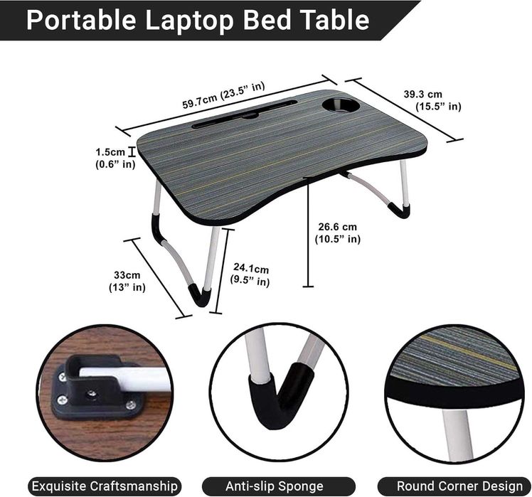 Masa laptop pentru pat si canapea pliabila negru 26x63x40 cm