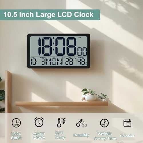 Нов 10.5" Голям LCD дигитален часовник аларма температура влажност