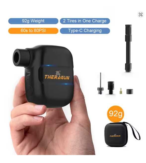 Мини Електрическа Помпа 93g 100PSI - Джобен Компресор с Кутия и Адаптери за Всички Вентили - Подарък за Колело и Тротинетка