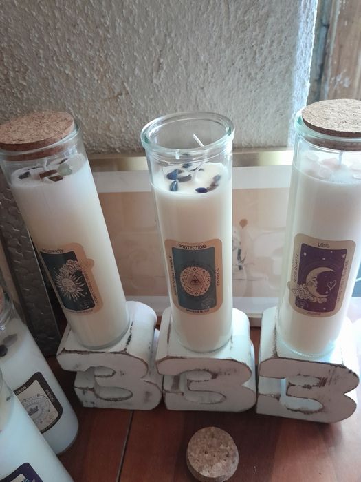 INEDIT Lumanare pt ritualuri masiva in sticla cu cristale pretioase