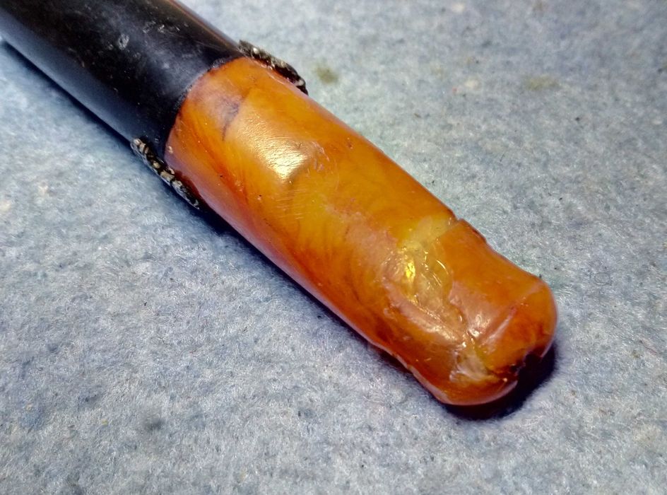 Старинно Царско Руско КЕХЛИБАРЕНО ЦИГАРЕ Кехлибар със СРЕБЪРЕН Обков