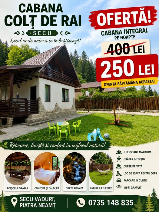 Cabană de închiriat lângă padure