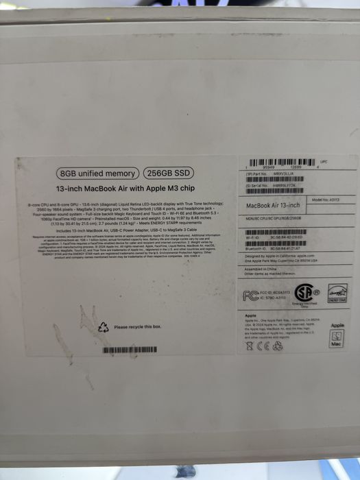 MacBook Air 13 M3 8/256GB 100% 2024