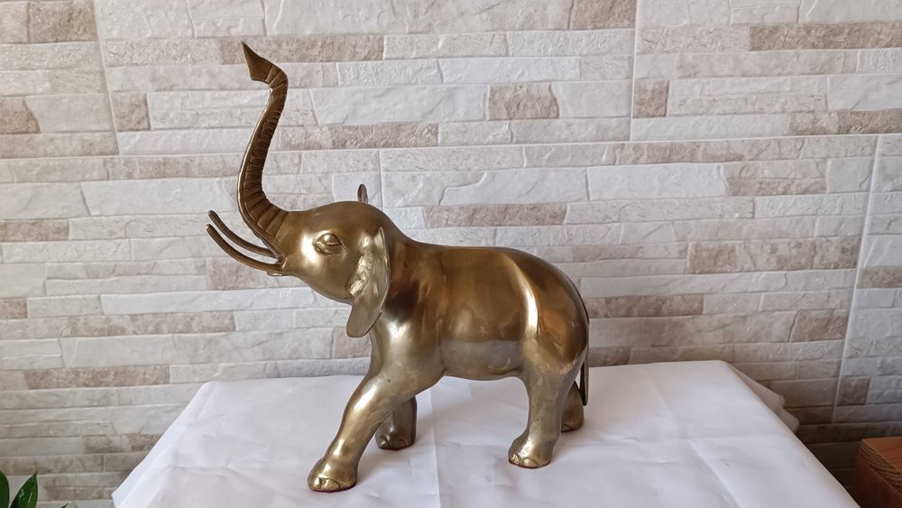 Голяма стара фигура на слон - месинг - 32см