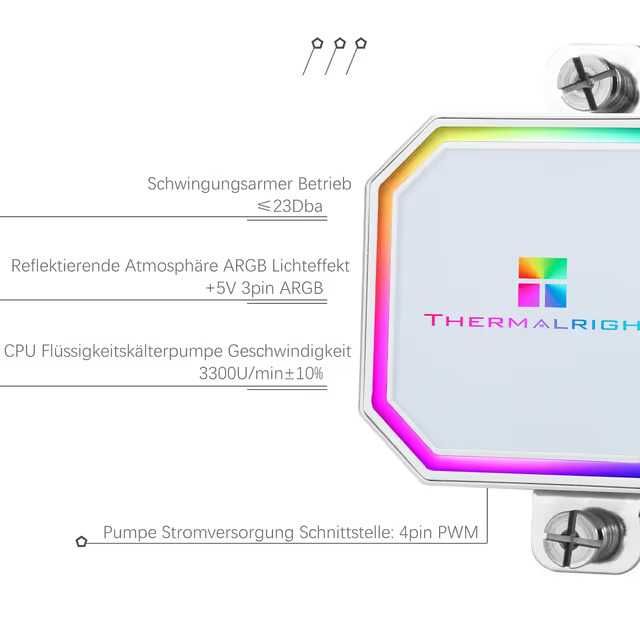 Thermalright 360 мм ARGB AIO охладител за процесор 3x120 мм PWM 2000RPM – Бял