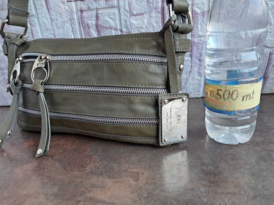 дамска чанта,Mango,зелена малка чантичка-естествена кожа