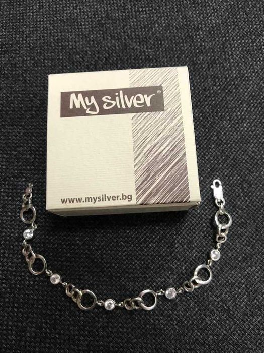 Сребърна гривна с бял циркон от "My Silver" и комплект