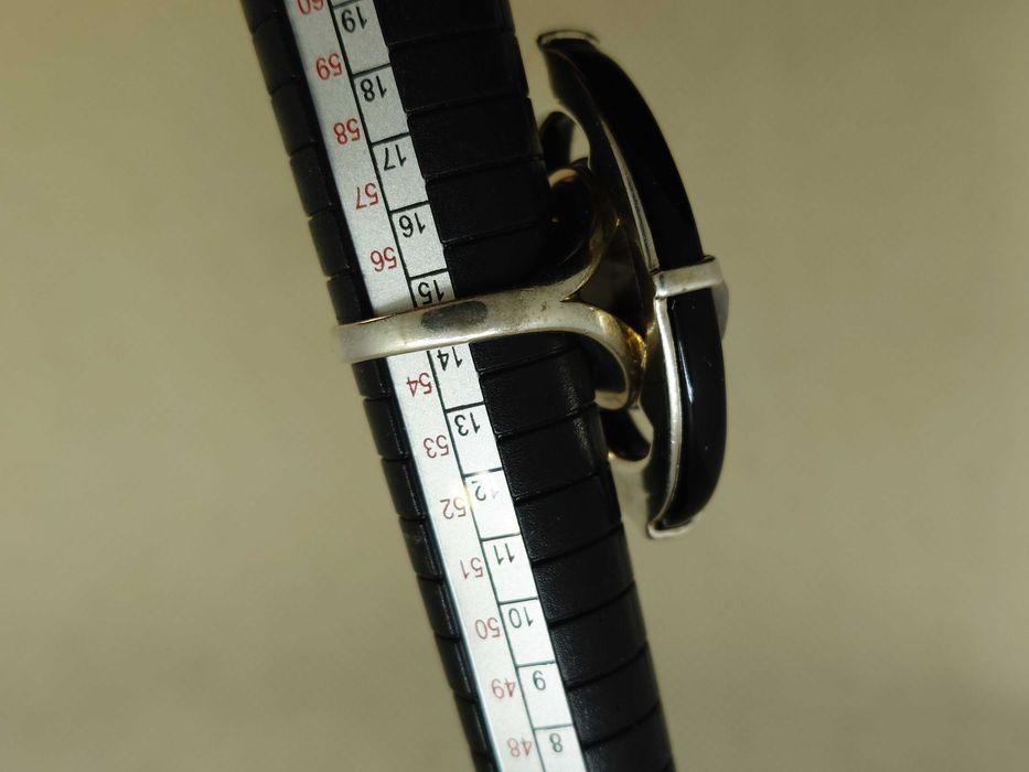 Inel statement din argint cu onix și jasp „stardust” – mărime 55