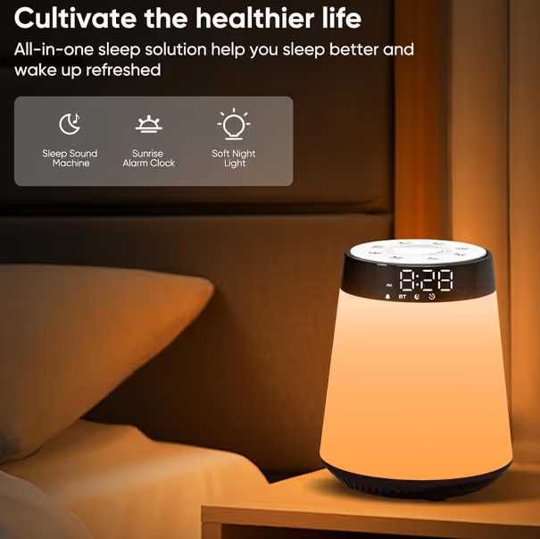 Boxa Bluetooth, Ceas, Alarma, Lampa Veghe, White Noise Machine, NOU