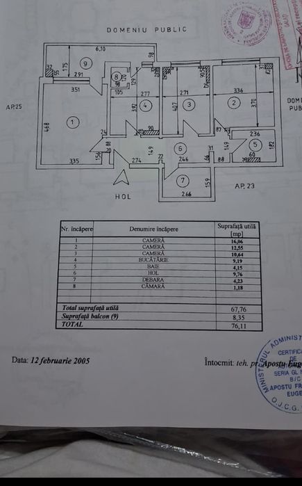 PF. Apartament 3 camere decomandate