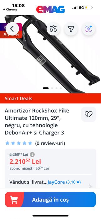 Amortizor RockShoxREBAUltime120 mm,29negru cu tecnologie DebonAir+cha