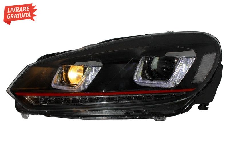 Faruri LED VW Golf 6 VI (2008-2012) Golf 7 U Design With Red Strip GTI