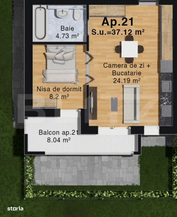 Apartament complex Green Residence Vest, 37 mp, loc de parcare inclus,