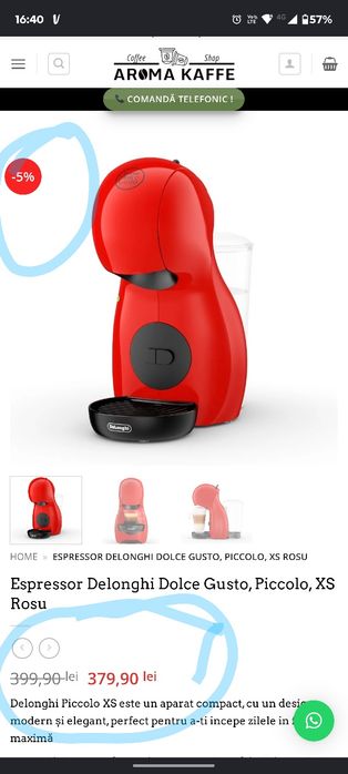 Espressor Delonghi Dolce Gusto, Piccolo, XS Rosu