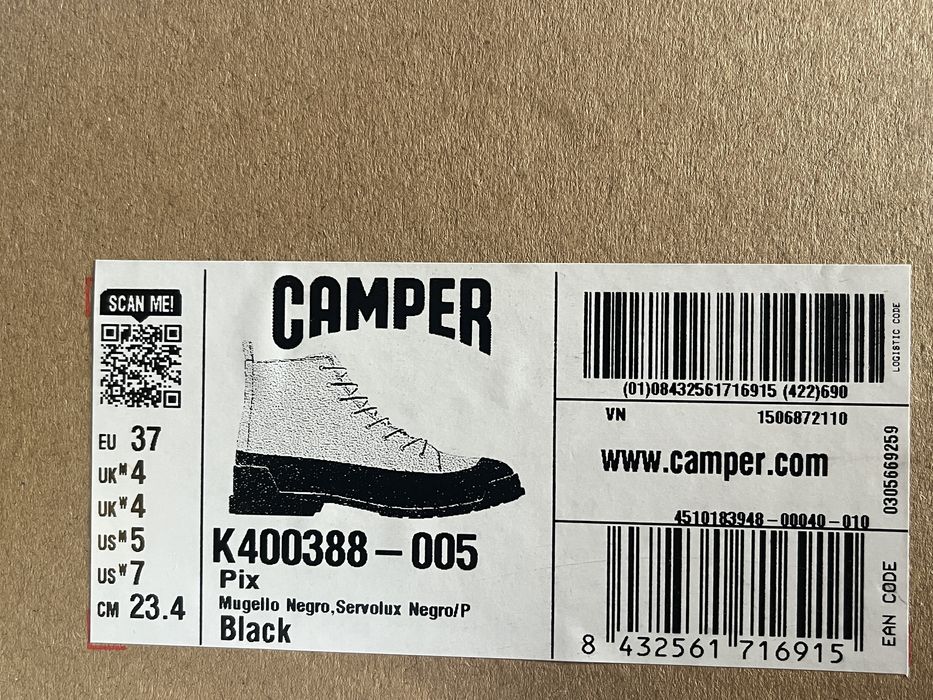 Camper, 'Pix' ghete din piele naturală, ultra-ușoară, negre