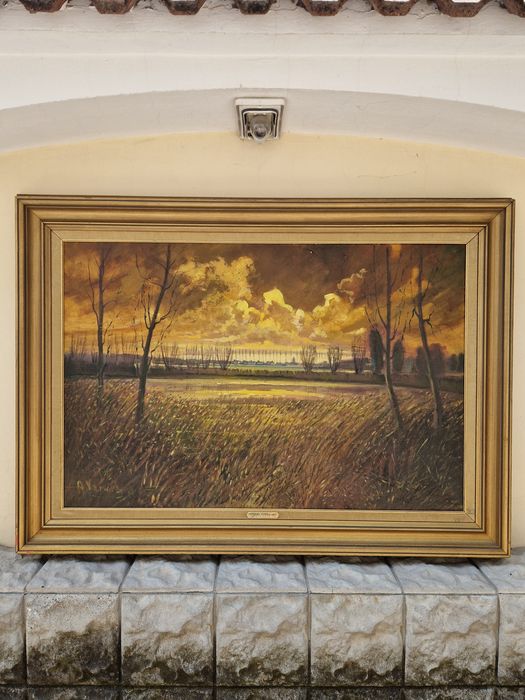 Огромна антикварна авторска картина масло върху платно