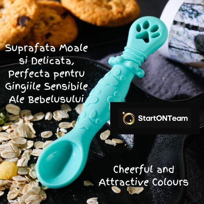 Set 2 Lingurite Bebelusi pentru Hranire Diversificare Turcoaz si Roz