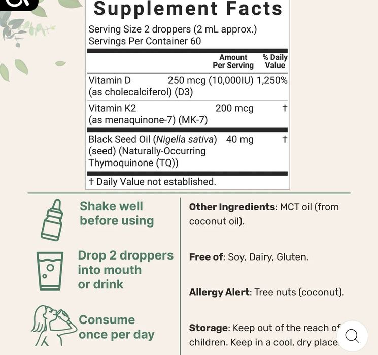 Vitamin d3 k2 10000 IU,200 mcg + MCT oil+ Black seed, carlson d3 k2