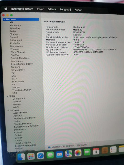 MacBook Air 13 ,Apple M4 ,13.6’’ Retina Display 16GB, SSD 256 GB