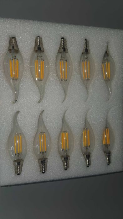 Комплект  10 LED крушки с нажежаема жичка (filament) –форма пламък C35