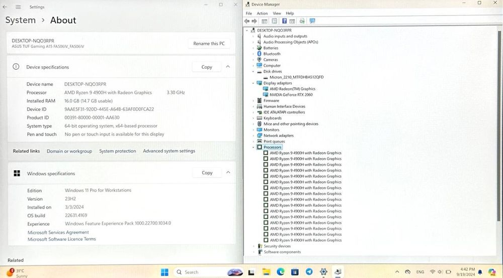 Asus tuf a15 Ryzen 9