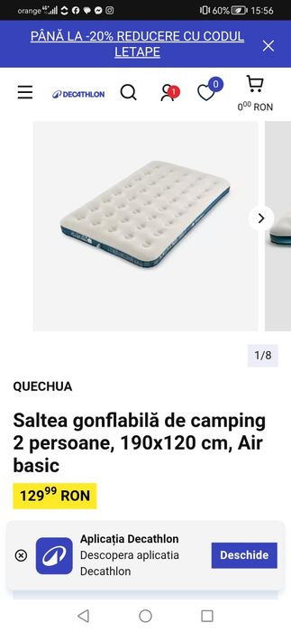 Vând 3x Saltea Quechua gonflabila de camping 2 pers. 190x120cm