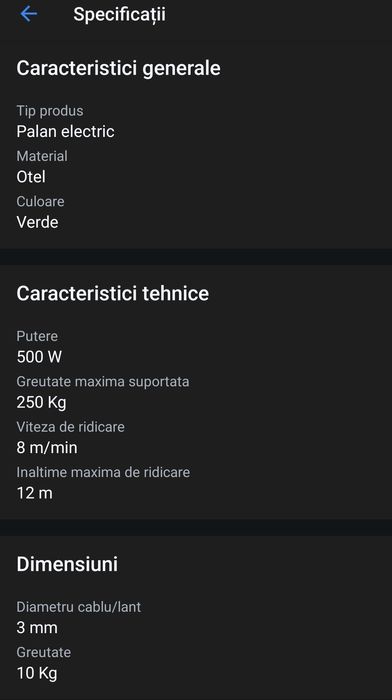 Macara electrica 250kg