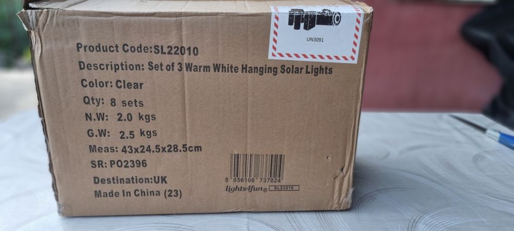 Комплект от 3 топли бели висящи соларни лампи