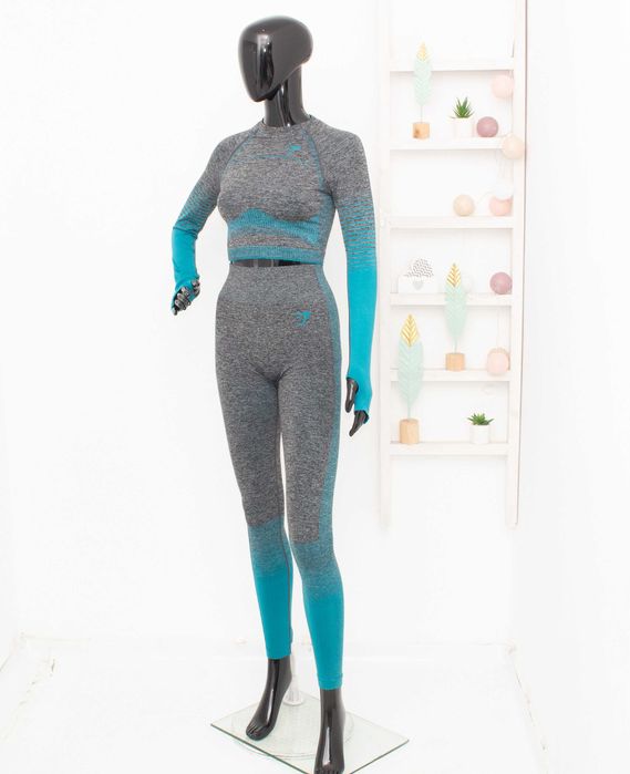 Gymshark комплект топ и клин висока талия синьо сиво преливащо XS-S